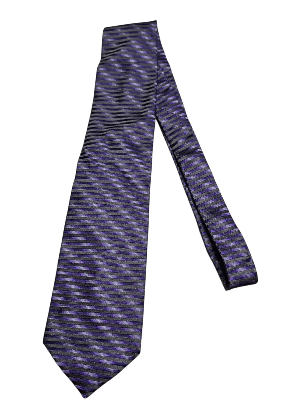 Bugatchi Uomo Silk Tie Purple Gray Stripe Handmade Italy Luxury Designer